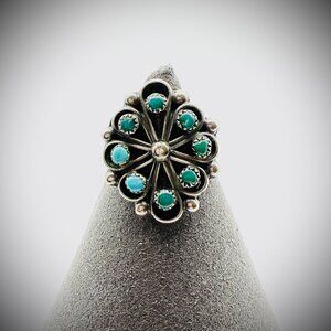 Vintage R. Dishta Zuni Turquoise Snake Eye Ring Sz 8.25